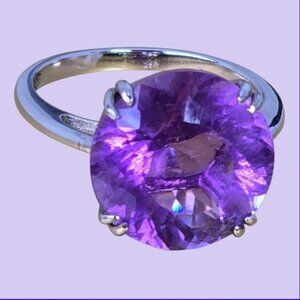 925 Sterling Silver Ring Size 6 with Round Brilliant Cut Natural Amethyst 1.3cm